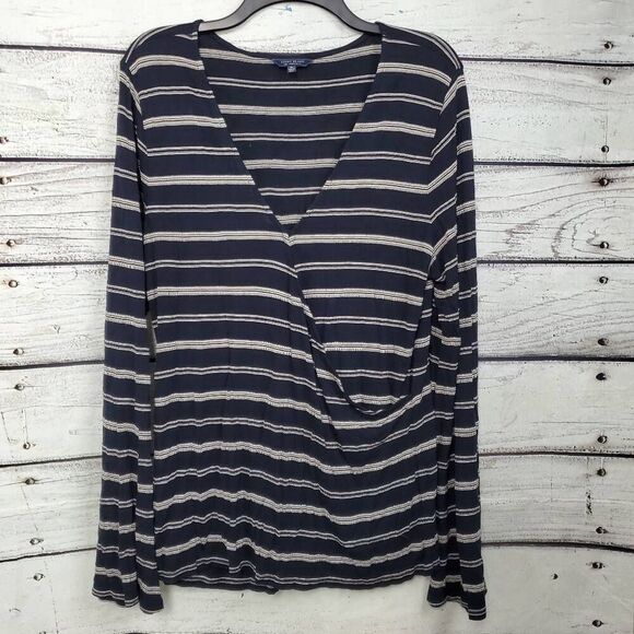 Lucky Brand XL Navy Stripe Blouse - Picture 1 of 7